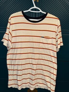 Volcom Cream Short Sleeve Tee with Red-Orange Stripes